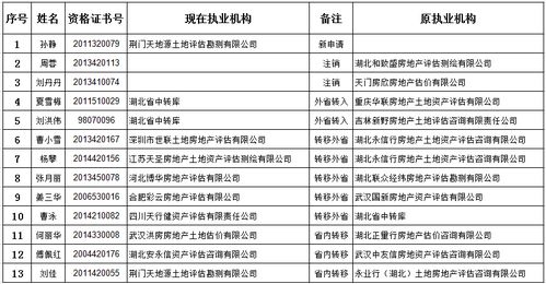 湖北省土地估价与登记代理协会 执业人员公示